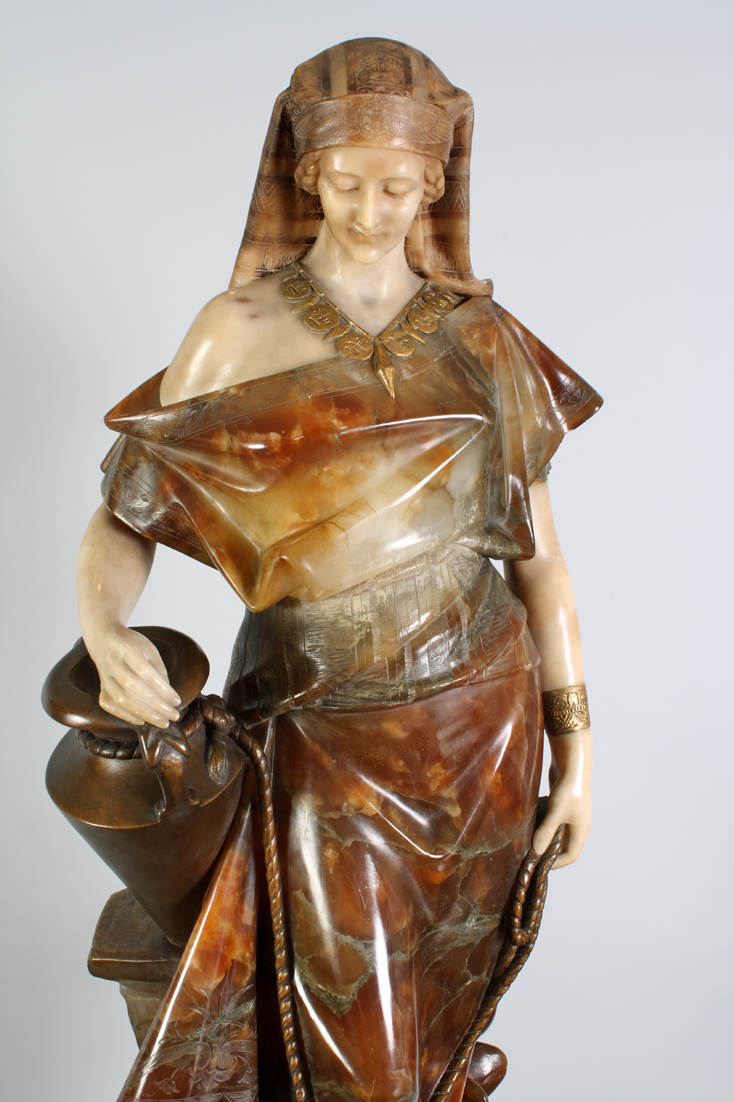 Alabaster and Marble Sculpture of Rebecca on a Pedestal